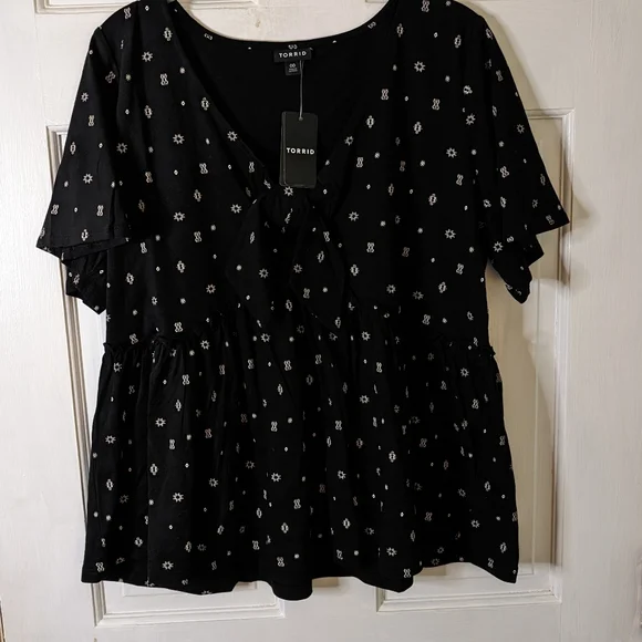 Torrid Women's Vintage Cotton Jersey V-Neck Relaxed Tie Front Top Plus m/l New - Picture 8 of 8